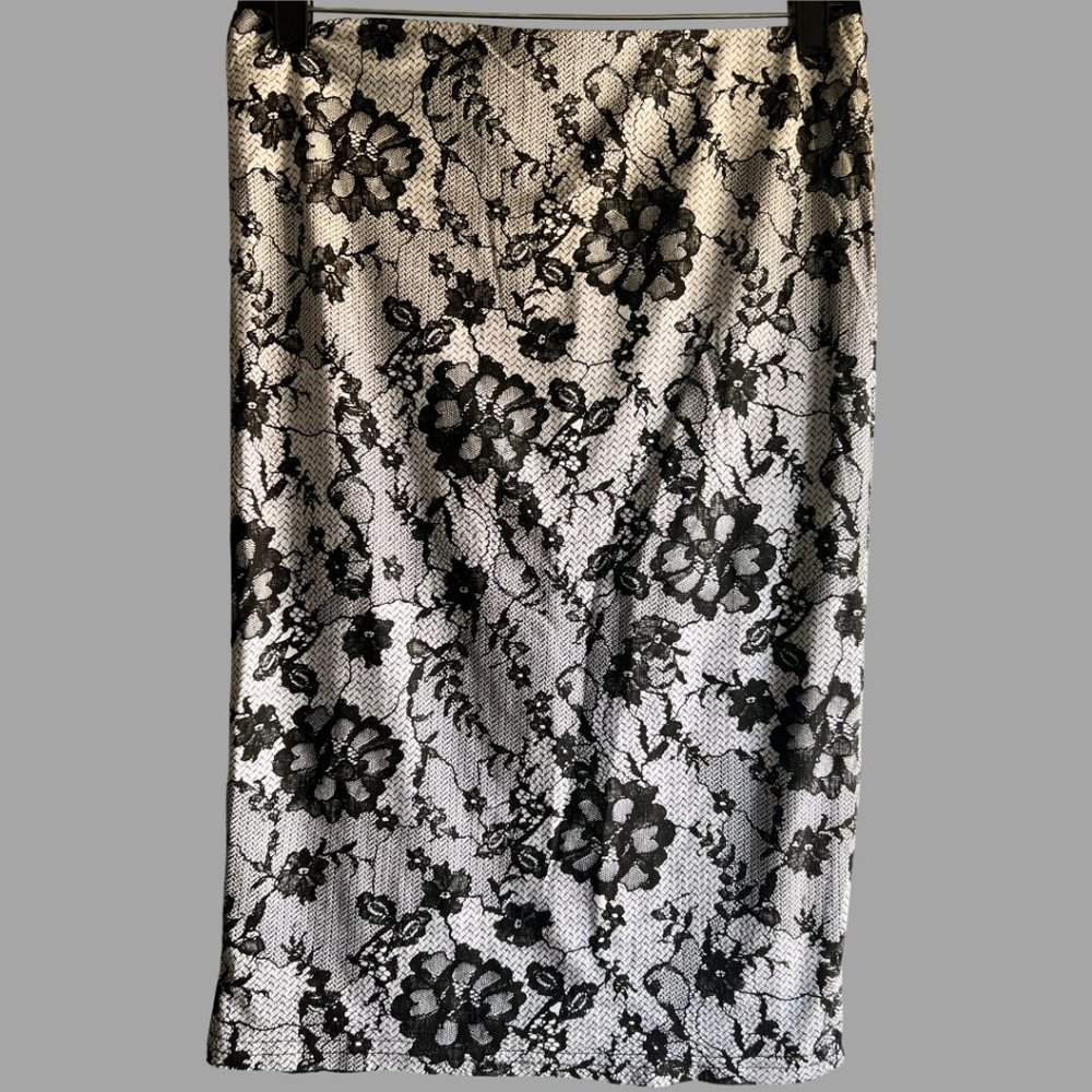 Black/White – Lace & Floral-Patterned Pencil Skirt